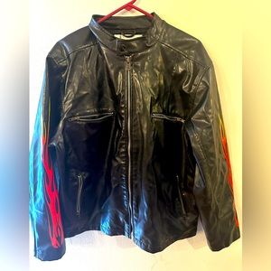 BC Ethic Black “Pleather” Jacket With Flames Down Arms Size L
